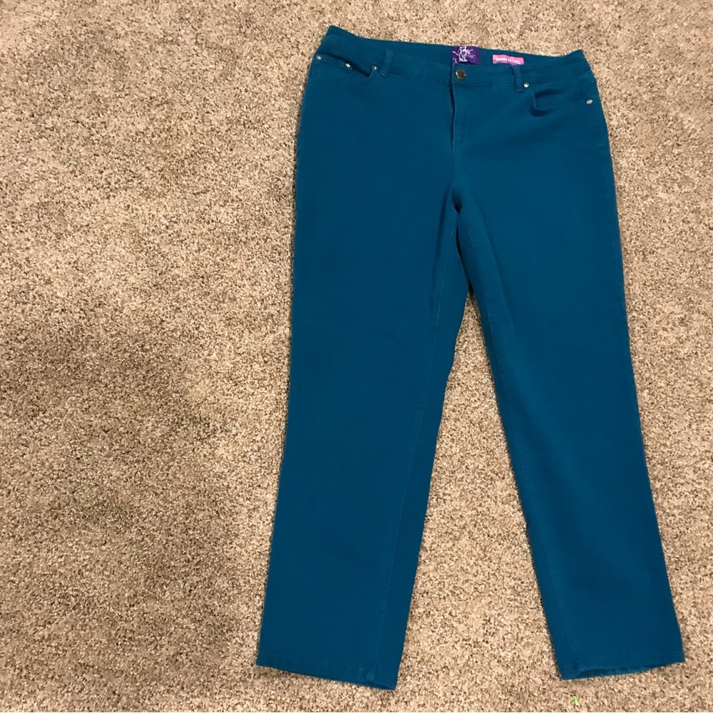 Cotton Twill Jeans, 18W, Green / Teal